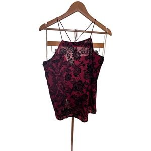 Moon River Floral Cami Top, Red Black Velvet Flowers, Sleeveless Blouse, Anthro
